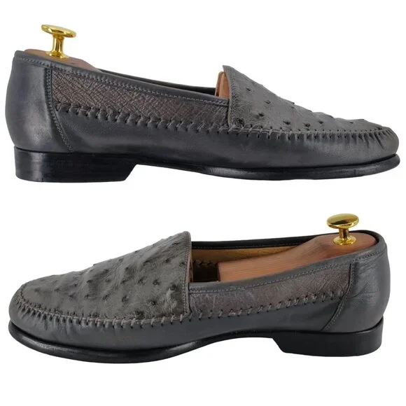 Avventura Exotic Gray Grey Ostrich Leather Dress Shoes Men Size 9.5M Moc Loafers - Picture 6 of 12